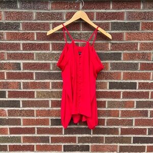 Express Red Spaghetti Strap Cold Shoulder Button Front Chiffon Blouse Top